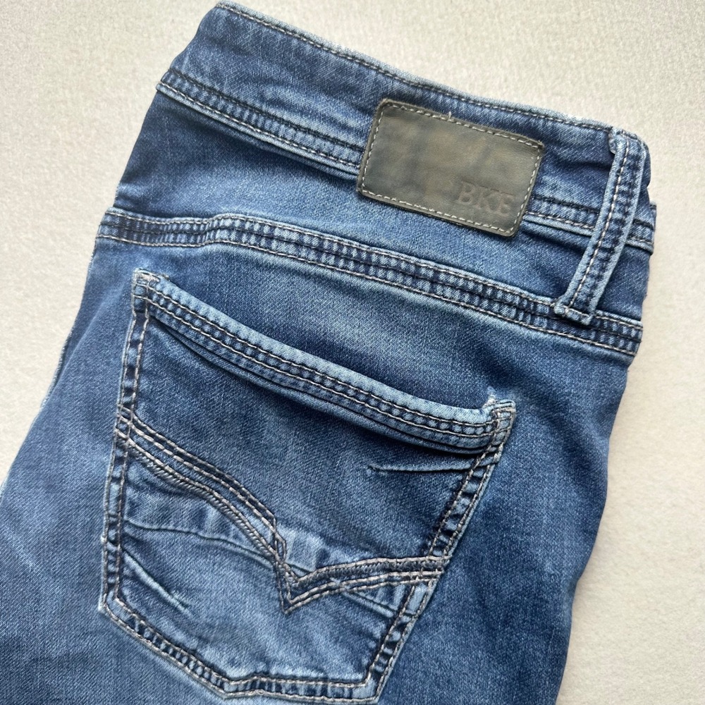 BKE Jake Straight Leg Jeans Mens 38x32 Medium Wash Whiskered Denim Pants